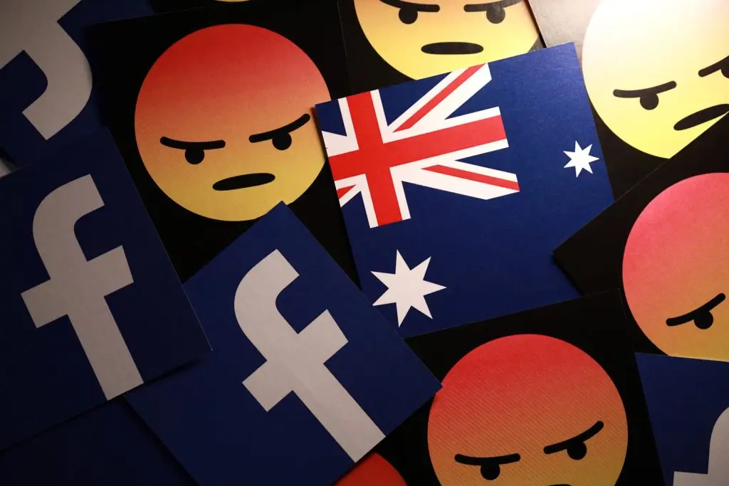Facebook logo, australian flag, and emojis