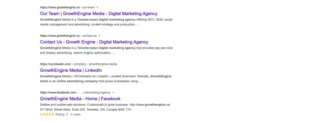 Google search results