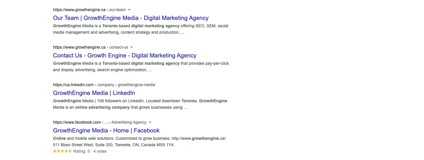 Google search results